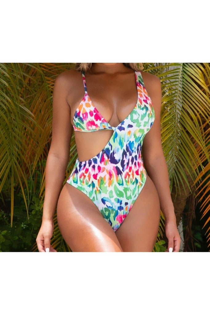 Multi Color Cutout Swimsuit