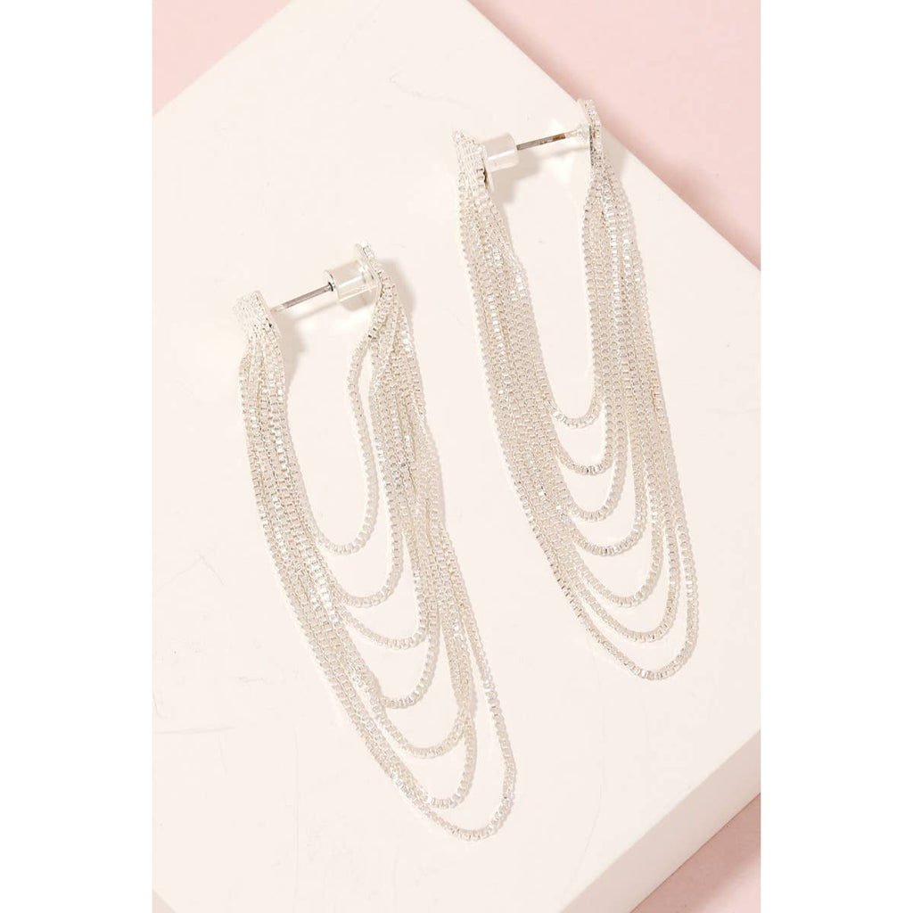 Silver Mini Box Chain Link Fringe Earrings