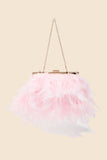 Pink Feathered Chain Strap Hand Bag