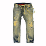 Big & Tall Frost Shredded Jeans W/ Cord & Chain