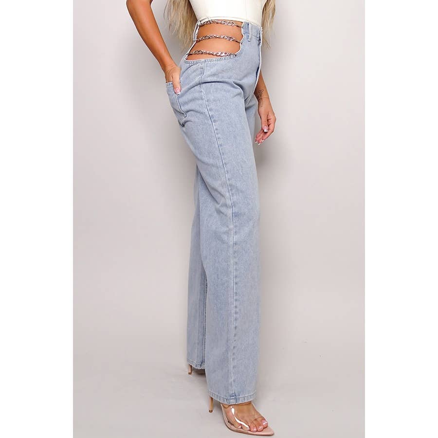90S CHIC WIDE LEG JEANS WITH CHAINS