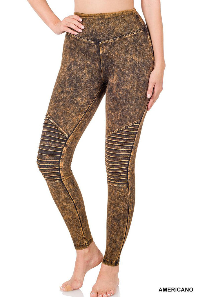 Mineral Washed Full Length Wide Waistband Moto Leggings