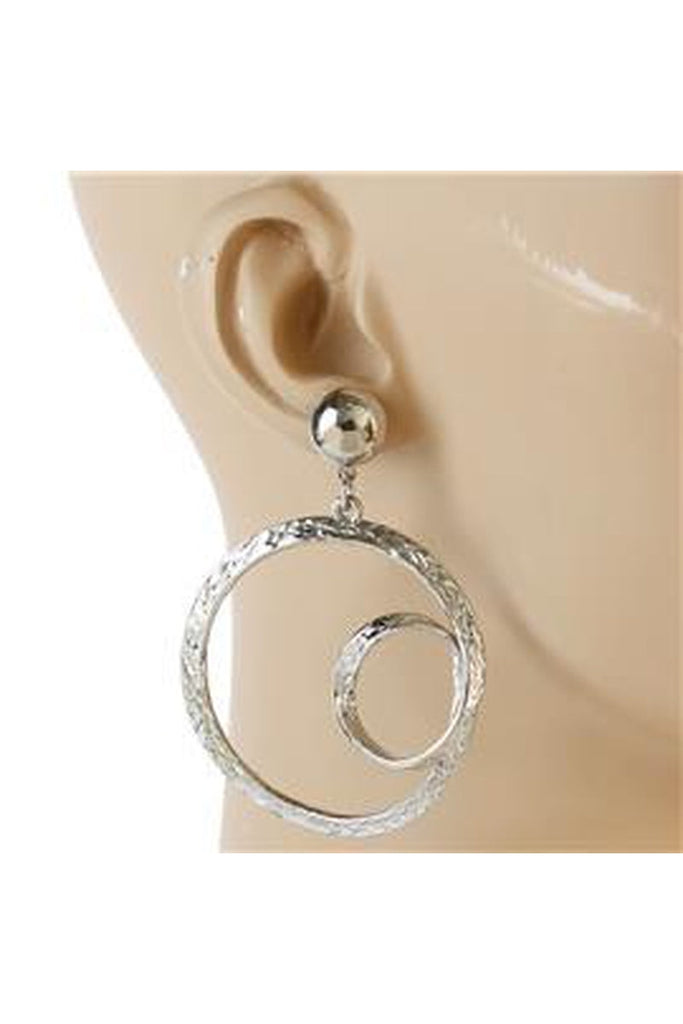 Metal Swirl Round Earring-Silver