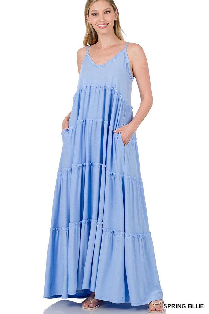 ZENANA V-Neck Tiered Cami Maxi Dress – The Rack Clothing Essentials